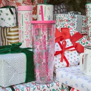 Starbucks x Roller Rabbit Holiday Pink Cup with Straw